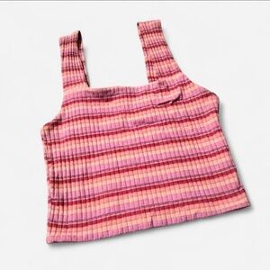 American Eagle Women’s Pink Red Striped Cropped Tank Top Size M
